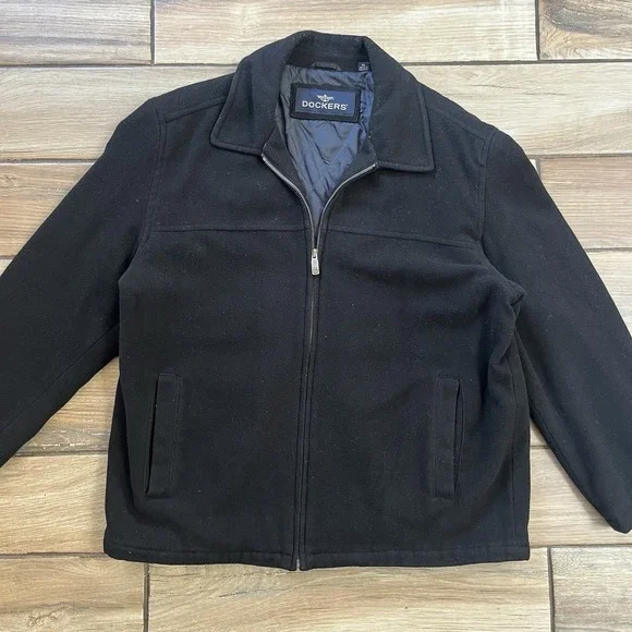 Dockers Men's Jacket Black Wool Blend, Zip up Front Sz.XL - Picture 1 of 13